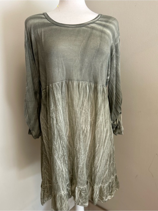 Dresses & Skirts - BaBa Layered Boho Tunic Dress One Size Sage Green Embroidered Lace Crinkle